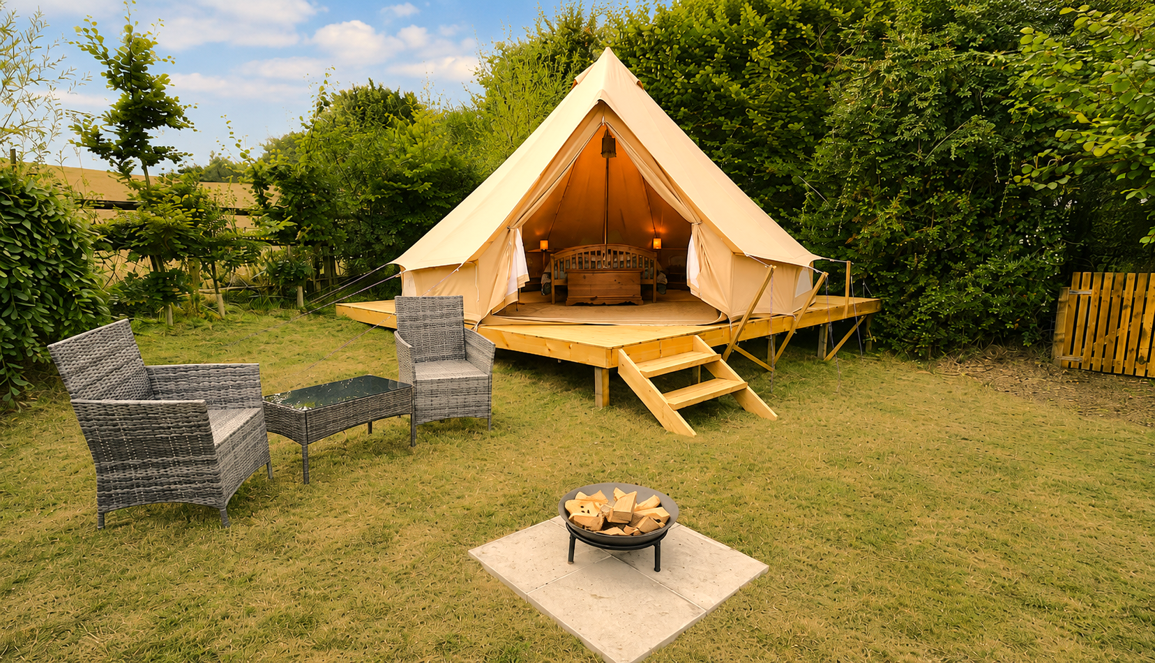Valais View bell tent exterior and garden